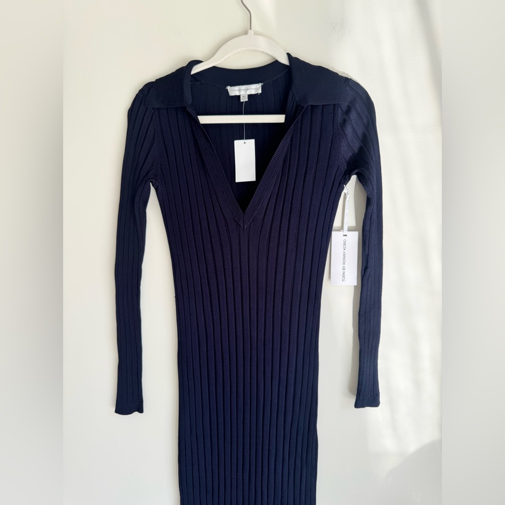 Torn by Ronny Kobo Suri Dress Navy Ribbed Knit Maxi Dress NWT Size M - Picture 3 of 9
